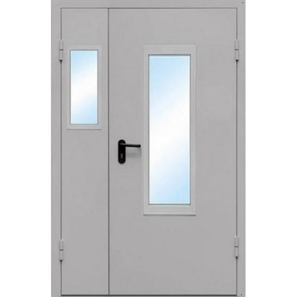 Техническая дверь металлическая со стеклами двустворчатая 