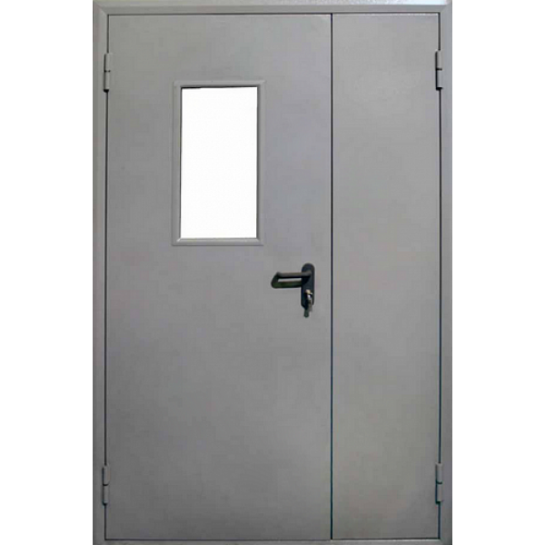 Техническая дверь металлическая со стеклом двухстворчатая TH-011